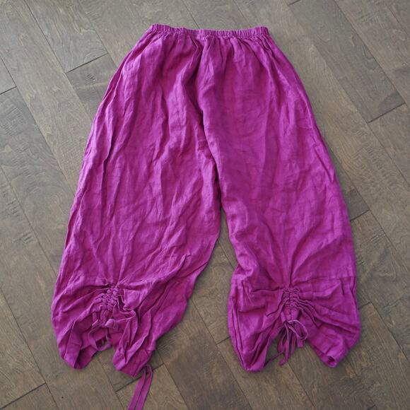 Bryn Walker Elastic Waistband Cinched Hem Linen Pants Pink Womens Size 1X - Picture 2 of 8